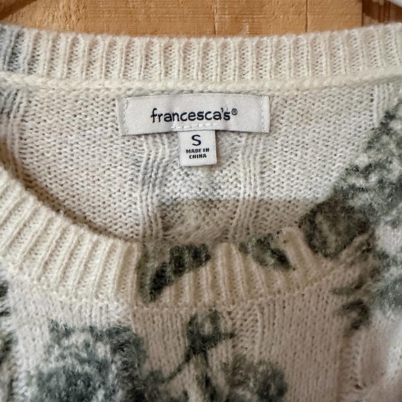 Francesca's Cream Cable Knit Crewneck with Green Floral - Picture 3 of 5